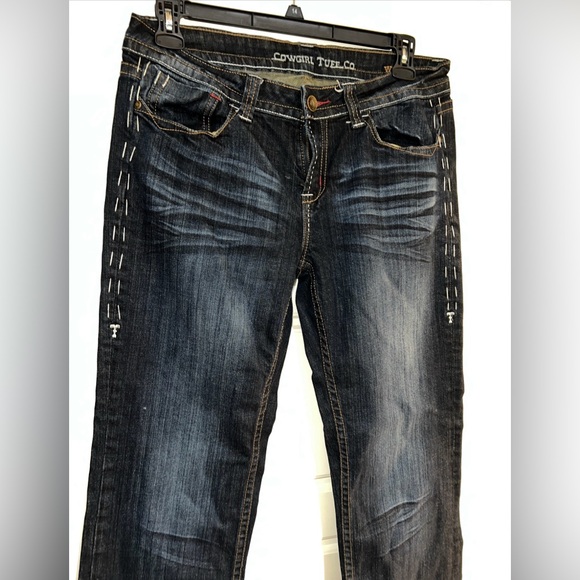 Cowgirl Tuff let er buck 32 x 31” dark denim jeans embroidery - Picture 8 of 12